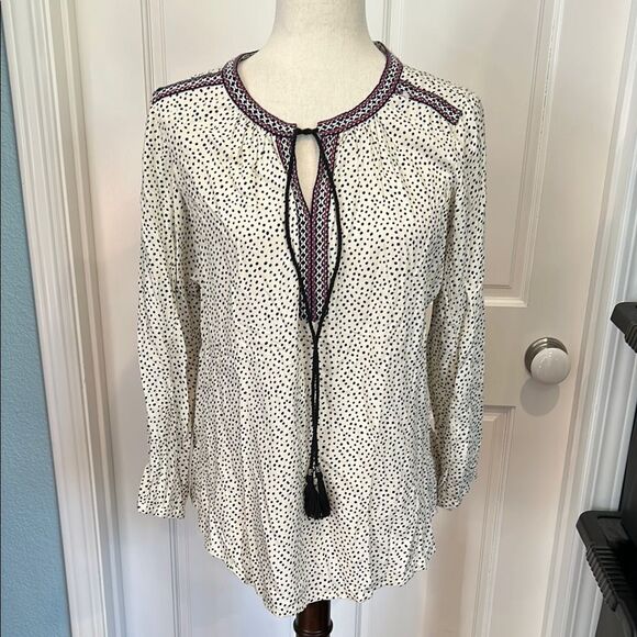 Les Serein new tags, black and cream polkadot with trim, blouse, medium - Picture 1 of 7